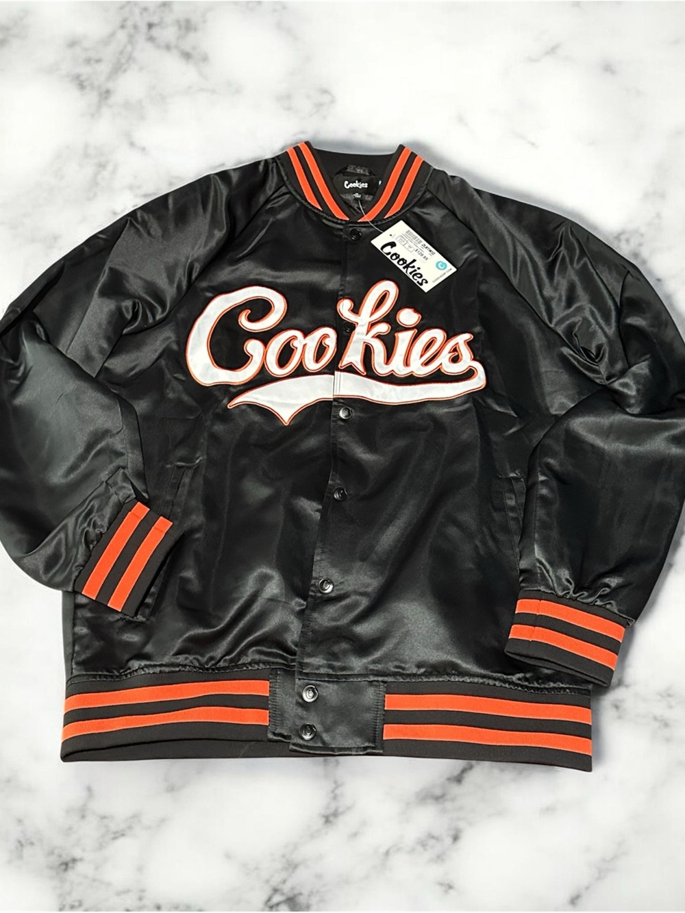Cookies Black Satin Bomber Jacket